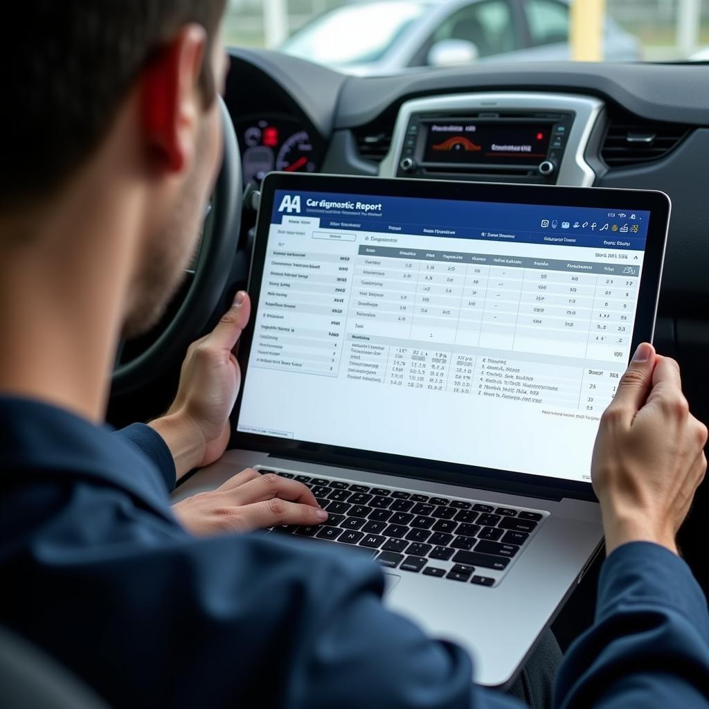 AA Car Diagnostic Report on a Laptop