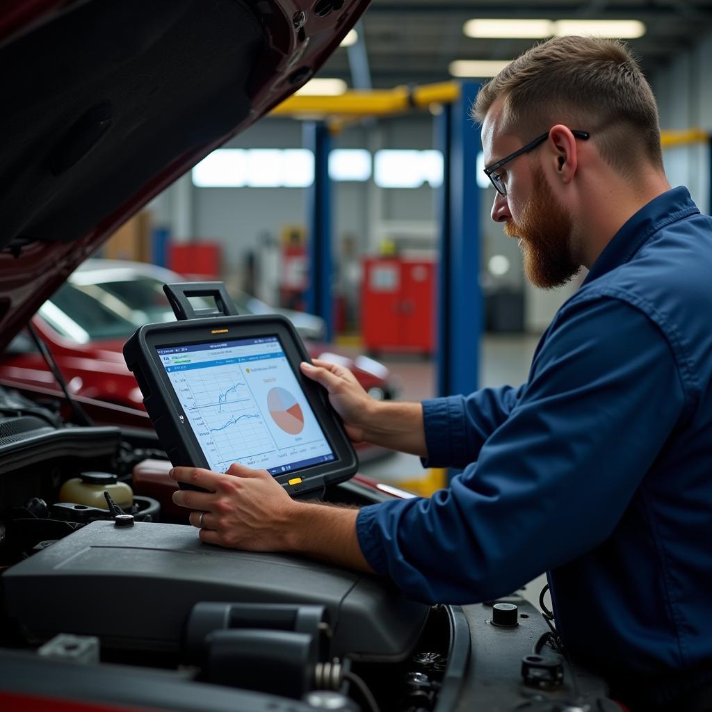 Mechanic Using Advanced OBD2 Scanner