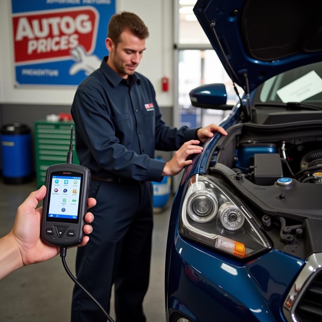 Mechanic performing affordable car diagnostic test