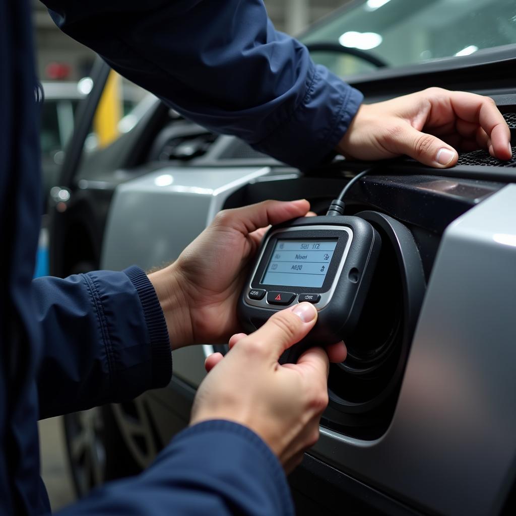 Mechanic Using Diagnostic Tool in Albionshire