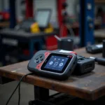 Aldi car diagnostic tool on a workbench