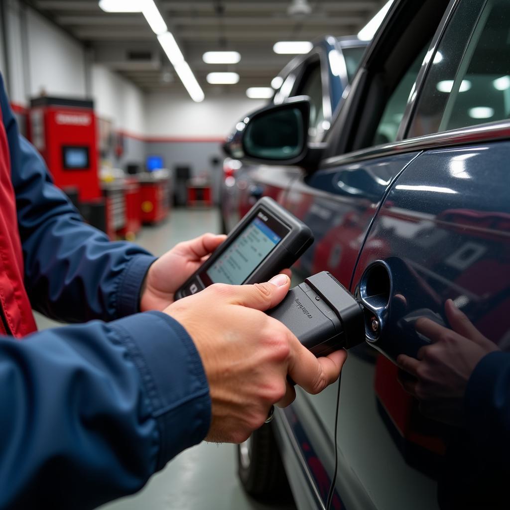 Andy Harvey utilizing advanced car diagnostic tools