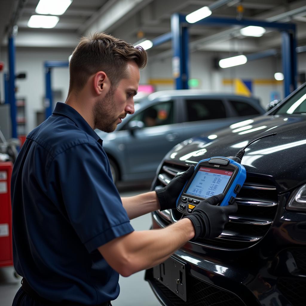 APD LTD Mechanic Diagnosing Car