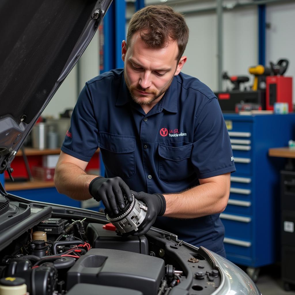 Mechanic in Ashford working on car repairs after running diagnostics