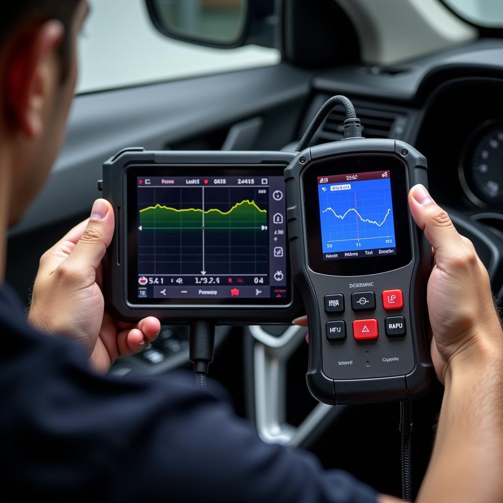 Mechanic Using Asian Car Diagnostic Tool