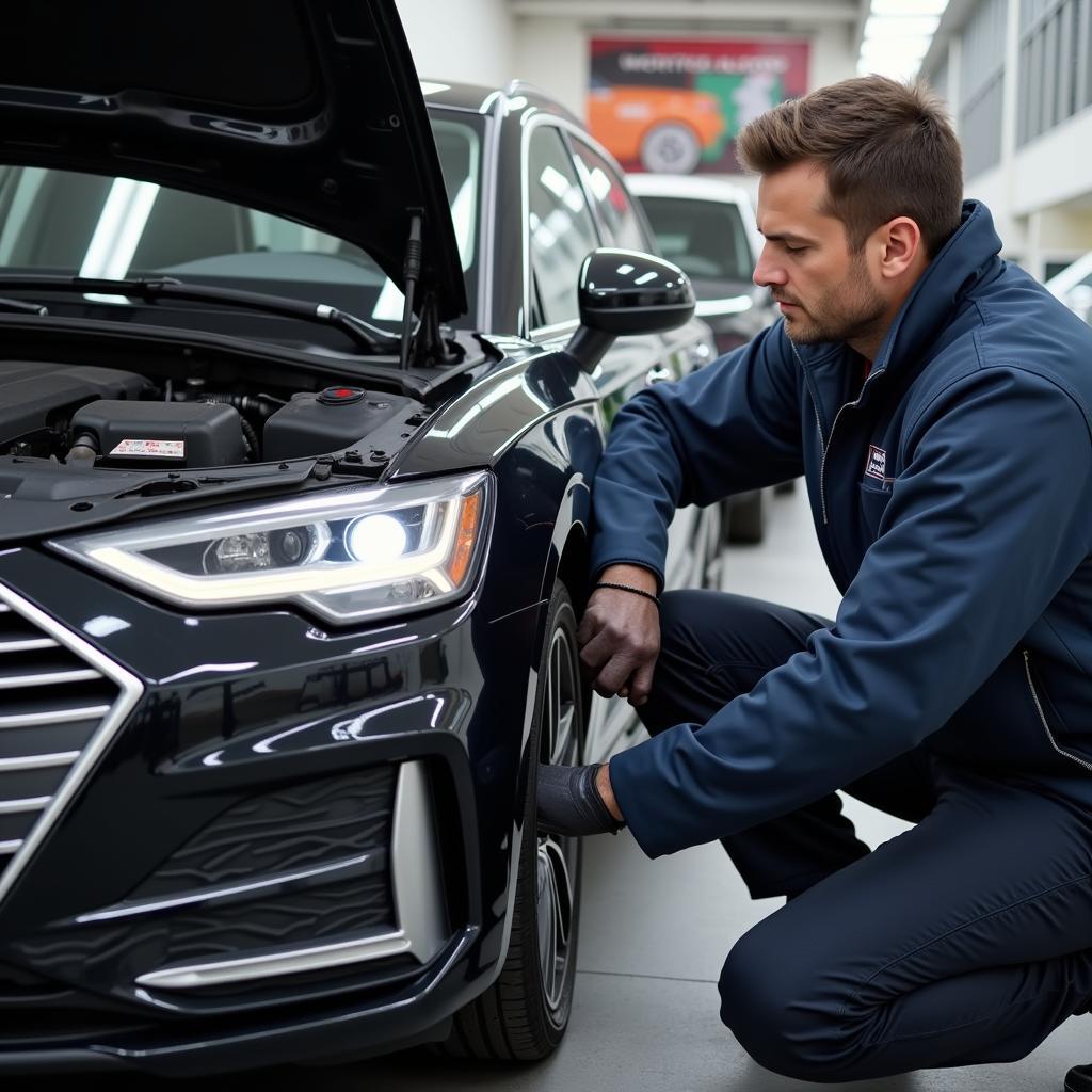 Audi Owner Checking Car