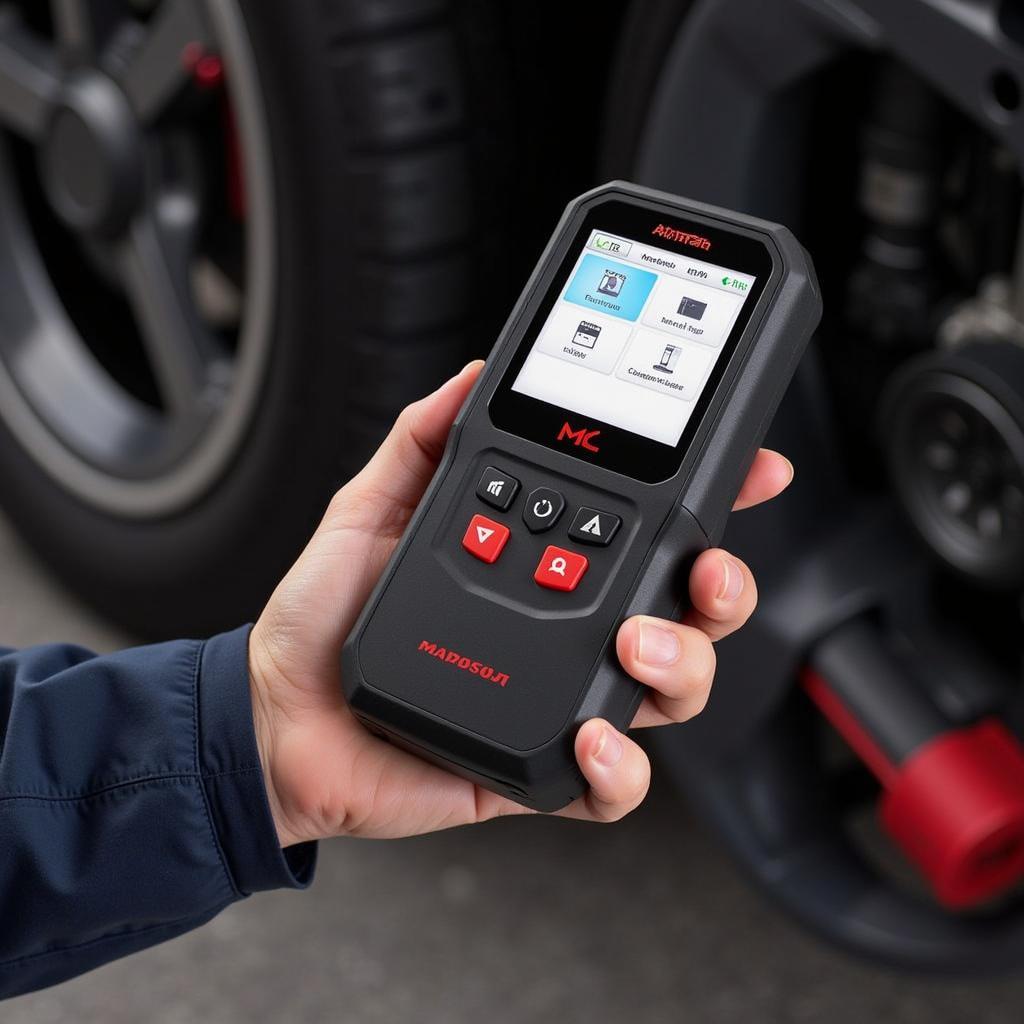 Mechanic Holding the Autel MaxiScan MS309 Handheld Scanner