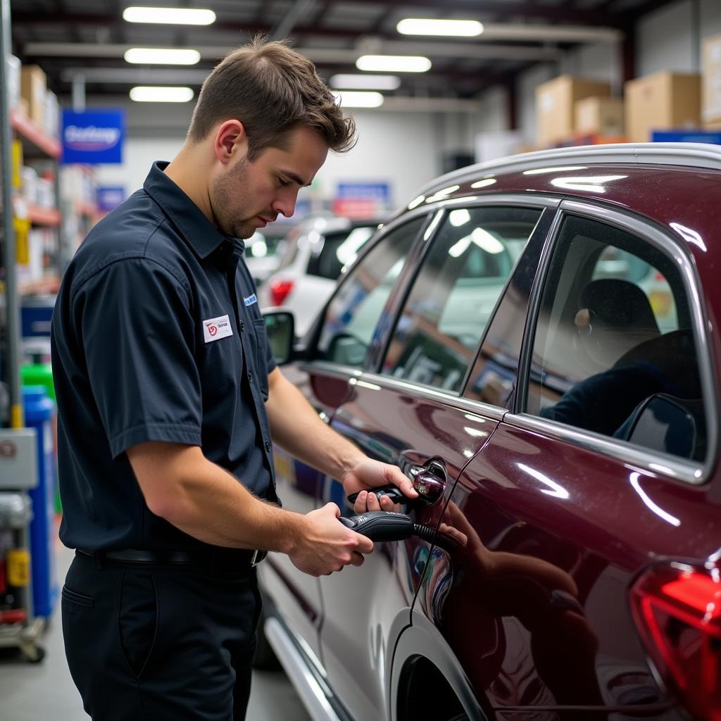 Auto Parts Store Employee Using a Code Reader