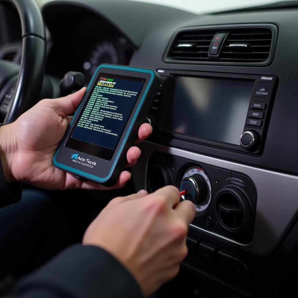 Car diagnostic reader displaying error codes on the dashboard