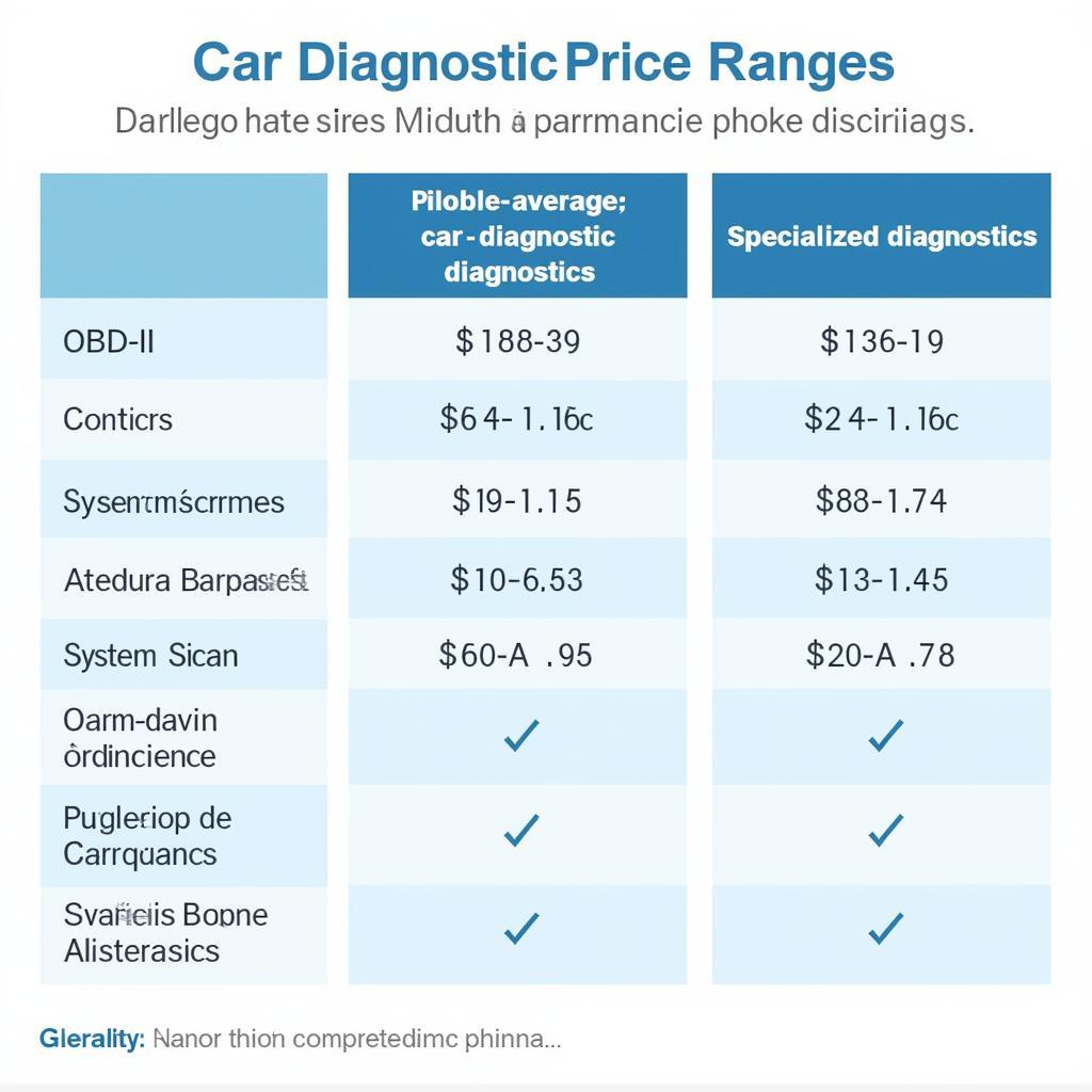 Average prices for different types of car diagnostic tests