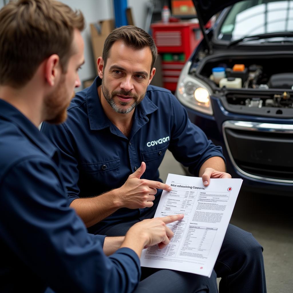 Mechanic in Berkshire Explaining Diagnostic Report