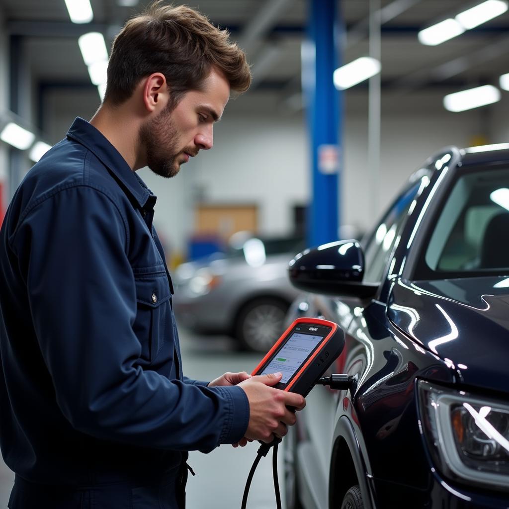 Mechanic using a best car analyzer diagnostic tool