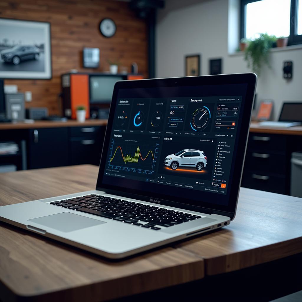 Macbook displaying car diagnostic software interface