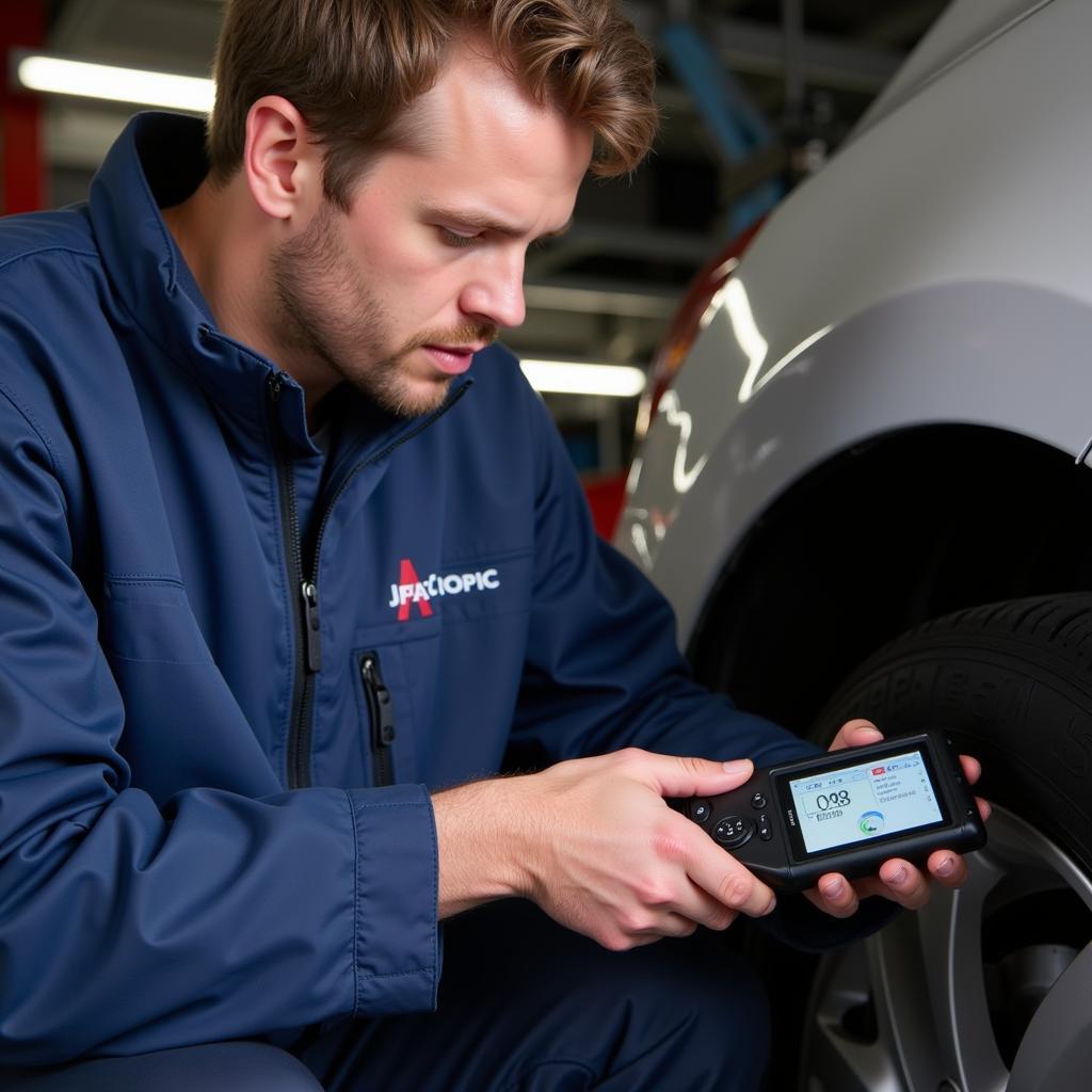 Blackpool Mechanic Using Diagnostic Scanner