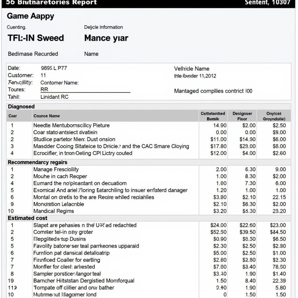 Example of a Car AC Diagnostic Report