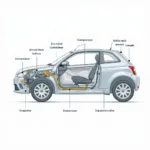 Car AC system diagram with components labeled