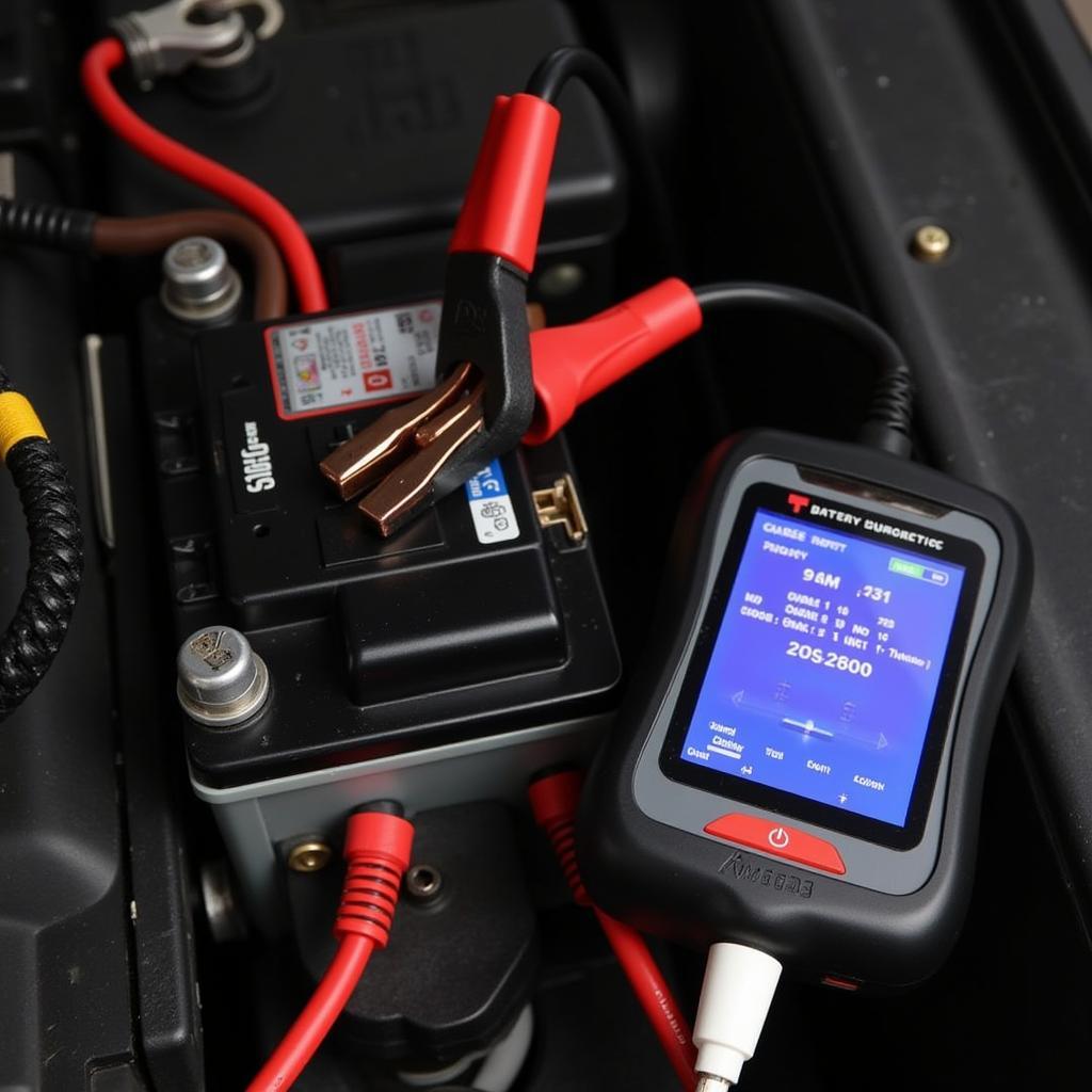 Car Battery Connected to Diagnostic Software