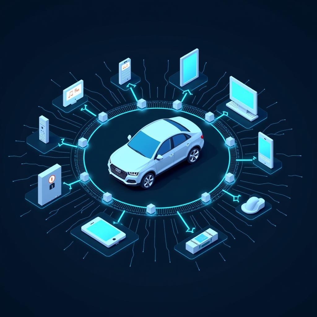 Car Connected to Network Representing Cybersecurity