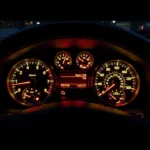 Car Dashboard with Warning Lights Lit Up Like a Christmas Tree