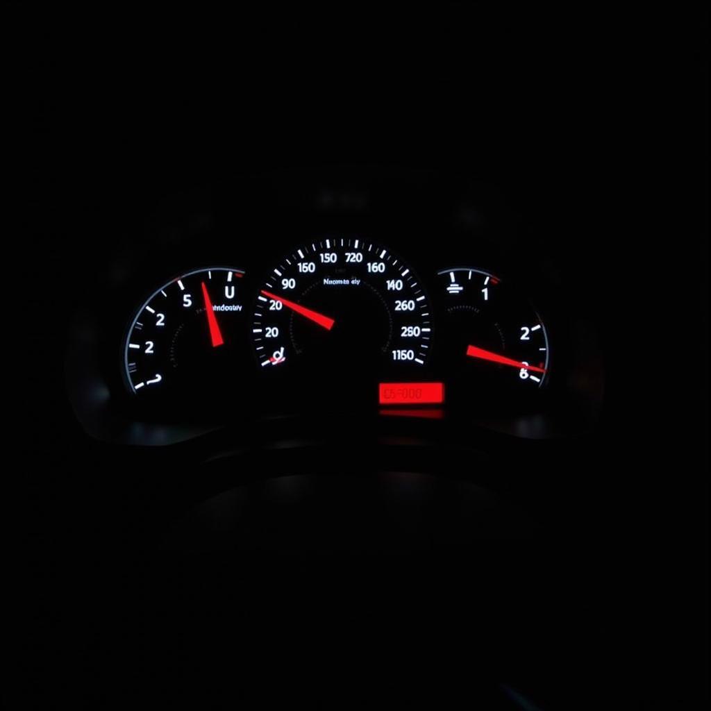 Car dashboard with warning lights illuminated