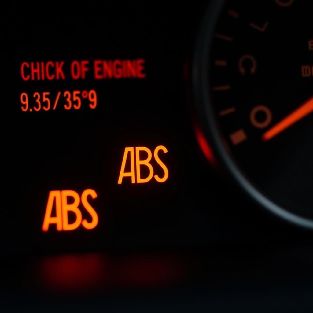 Car dashboard illuminated with multiple warning lights