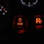 Close up of car dashboard warning lights