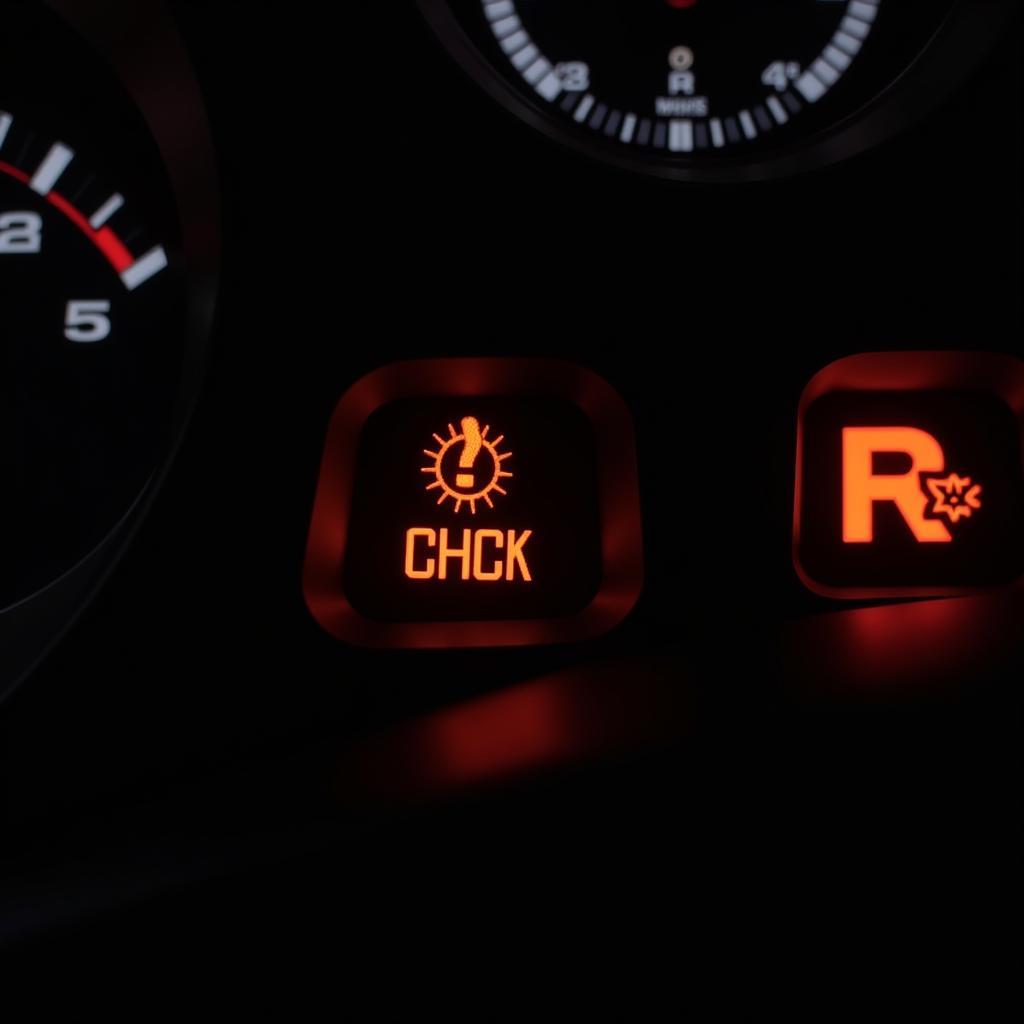 Close up of car dashboard warning lights