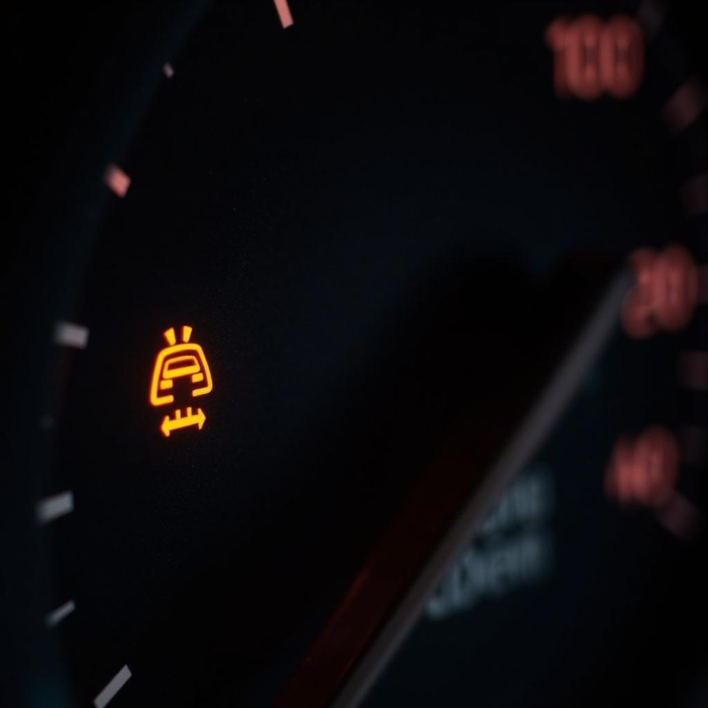 Car dashboard illuminated with various warning lights