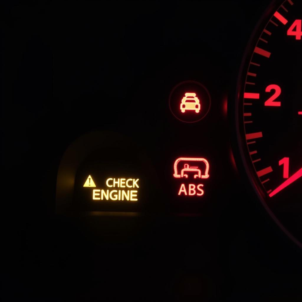 Car Dashboard Warning Lights Illuminated