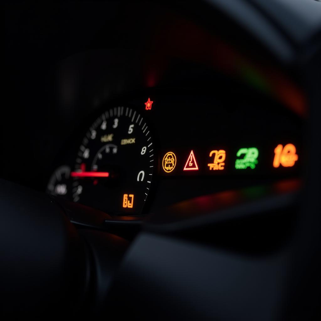 Car Dashboard with Illuminated Warning Lights