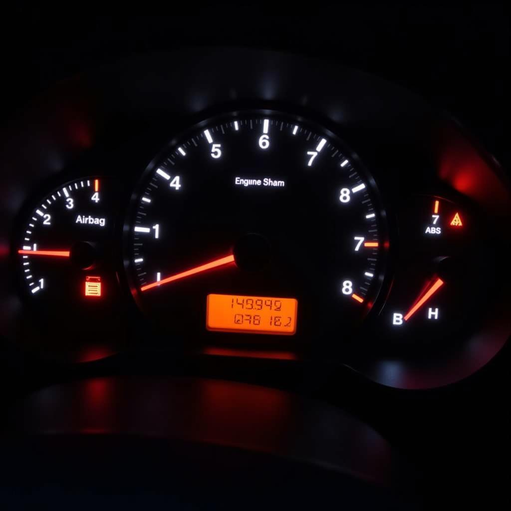 Car dashboard displaying multiple warning lights in Mitcham