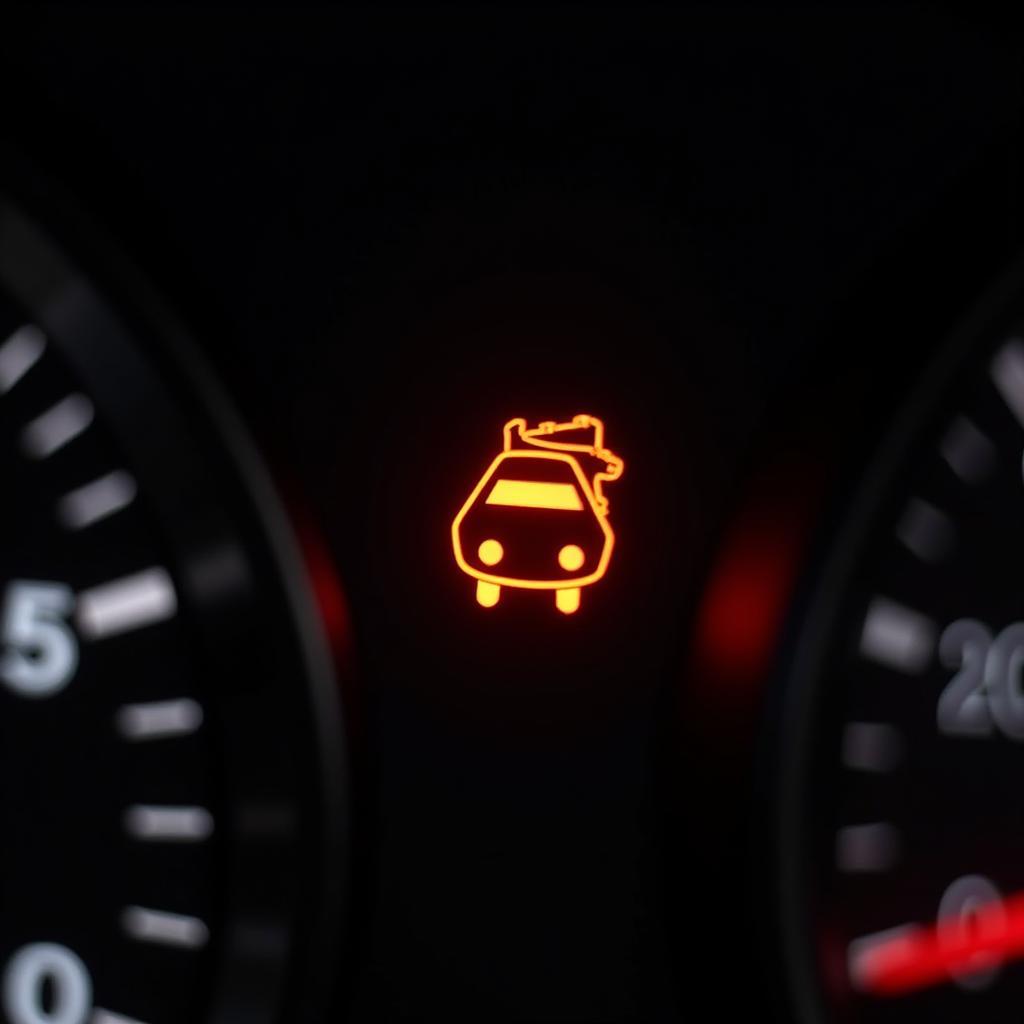 Car Dashboard with Check Engine Light Illuminated