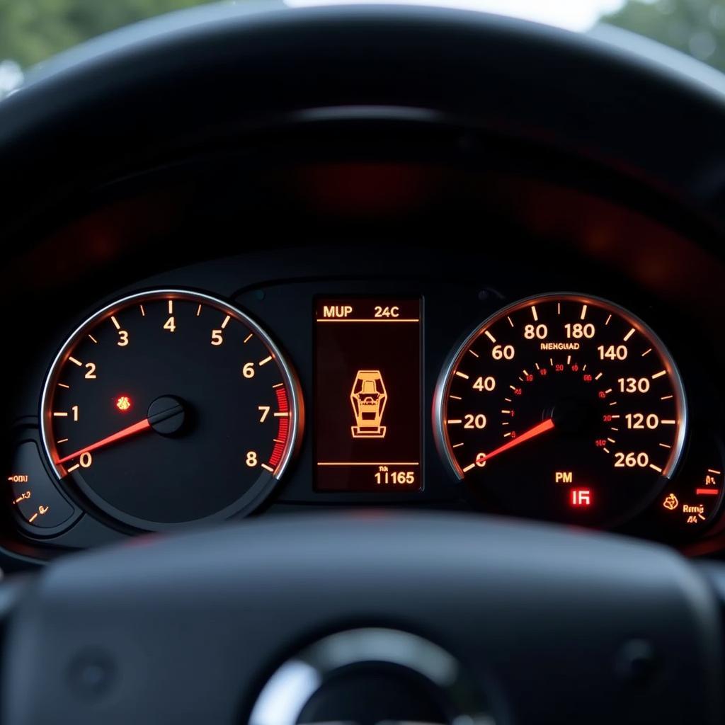 Car Dashboard with Check Engine Light Illuminated