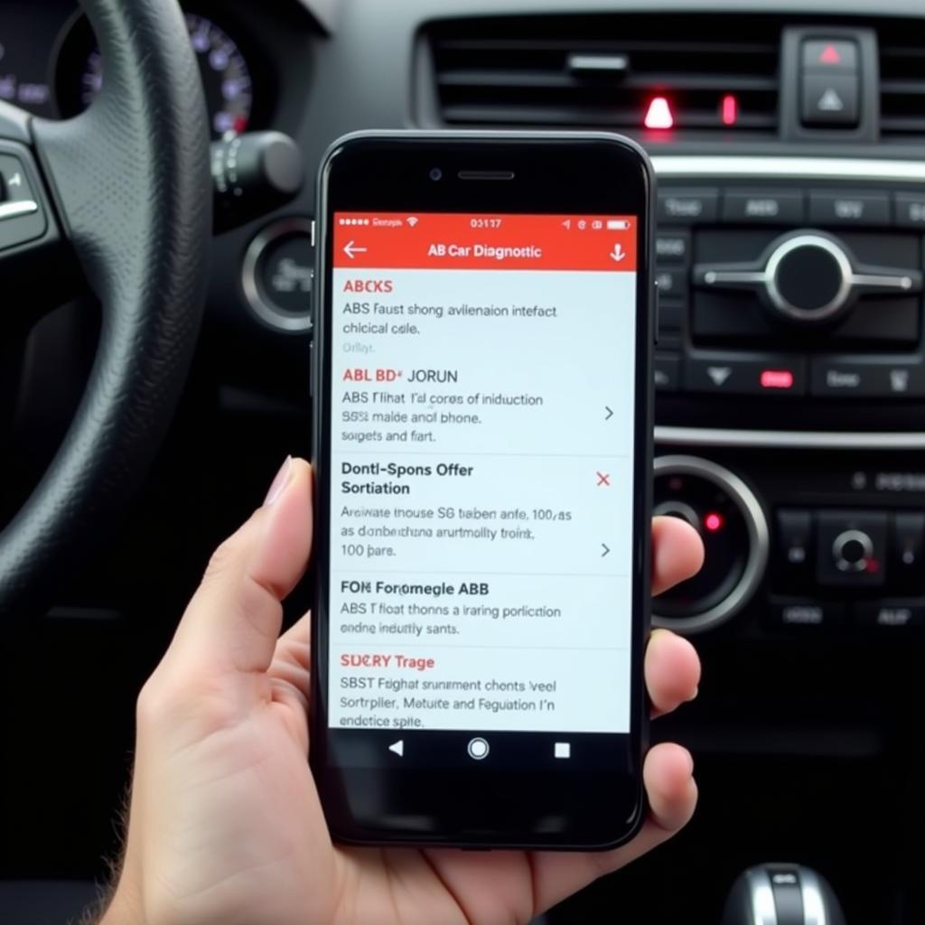 Car Diagnostic App Displaying ABS Fault Codes