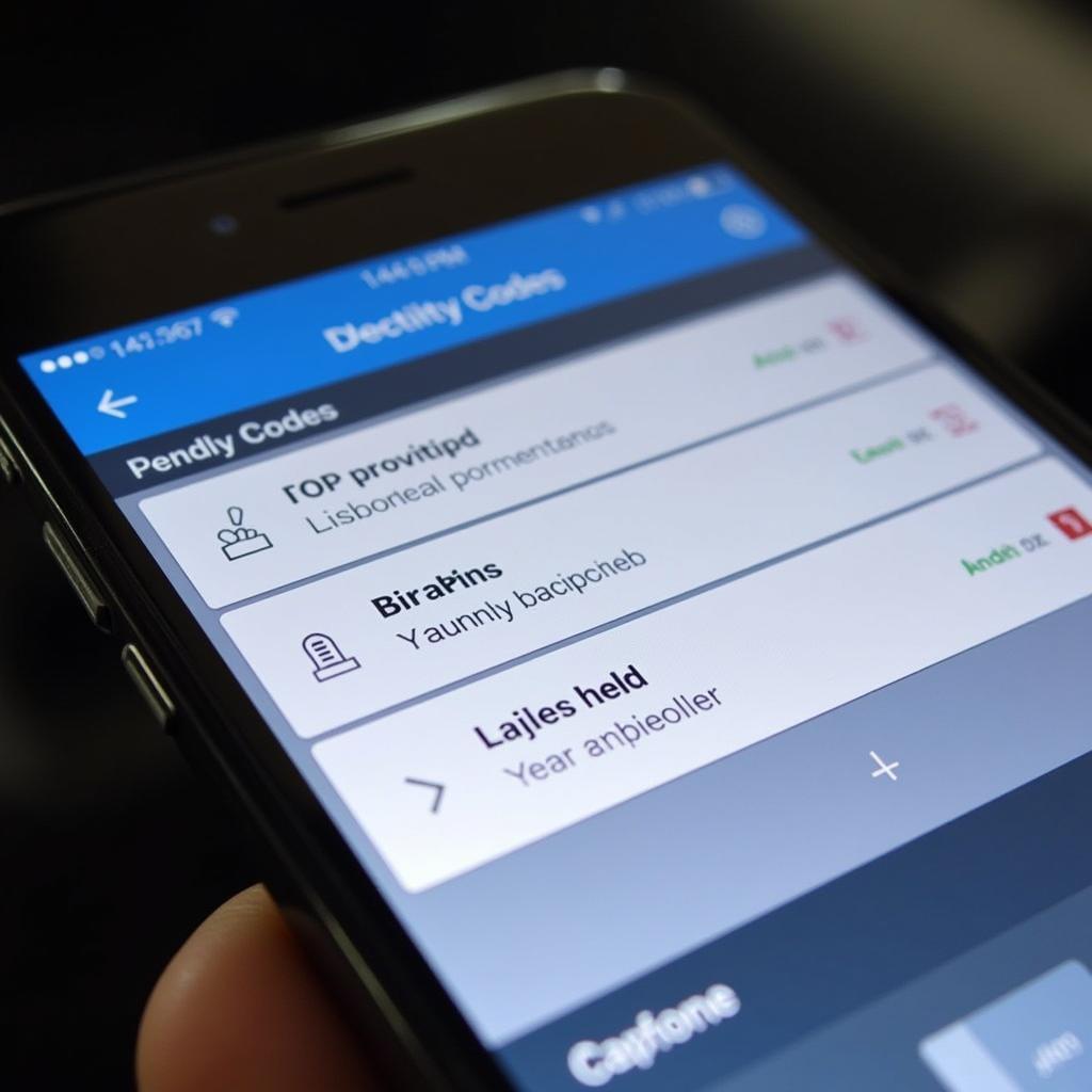 Car Diagnostic App Displaying Error Codes