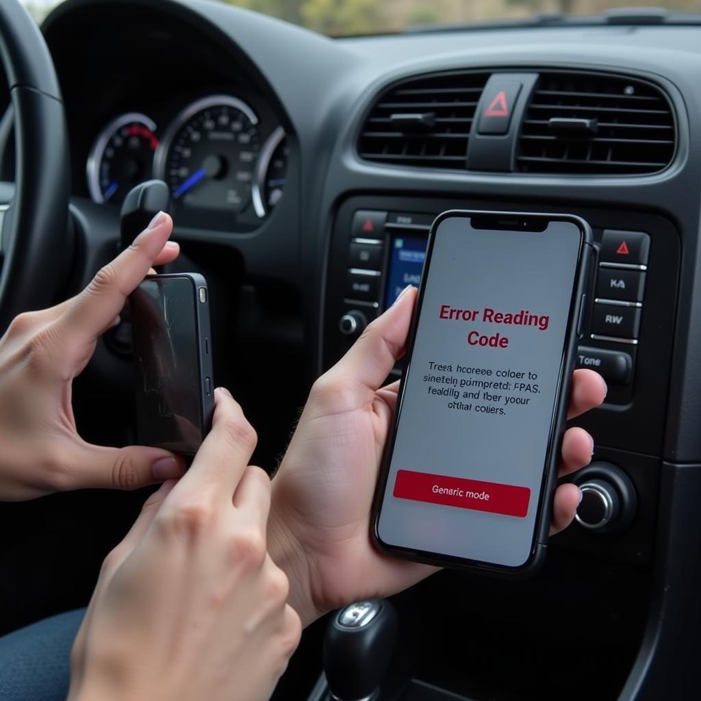 Free car diagnostic app displaying an error message