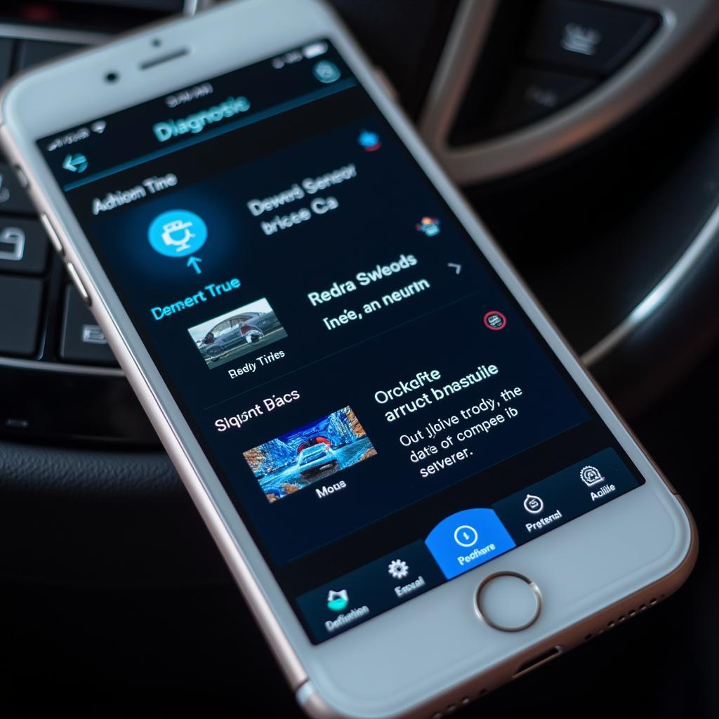 Smartphone displaying car diagnostic app features