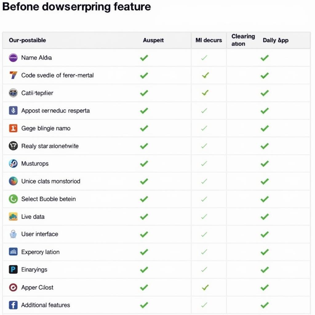 Car Diagnostic App Features Comparison Table