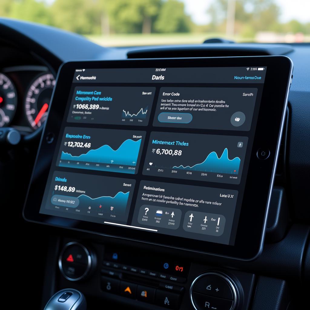 Tablet showcasing car diagnostic app features