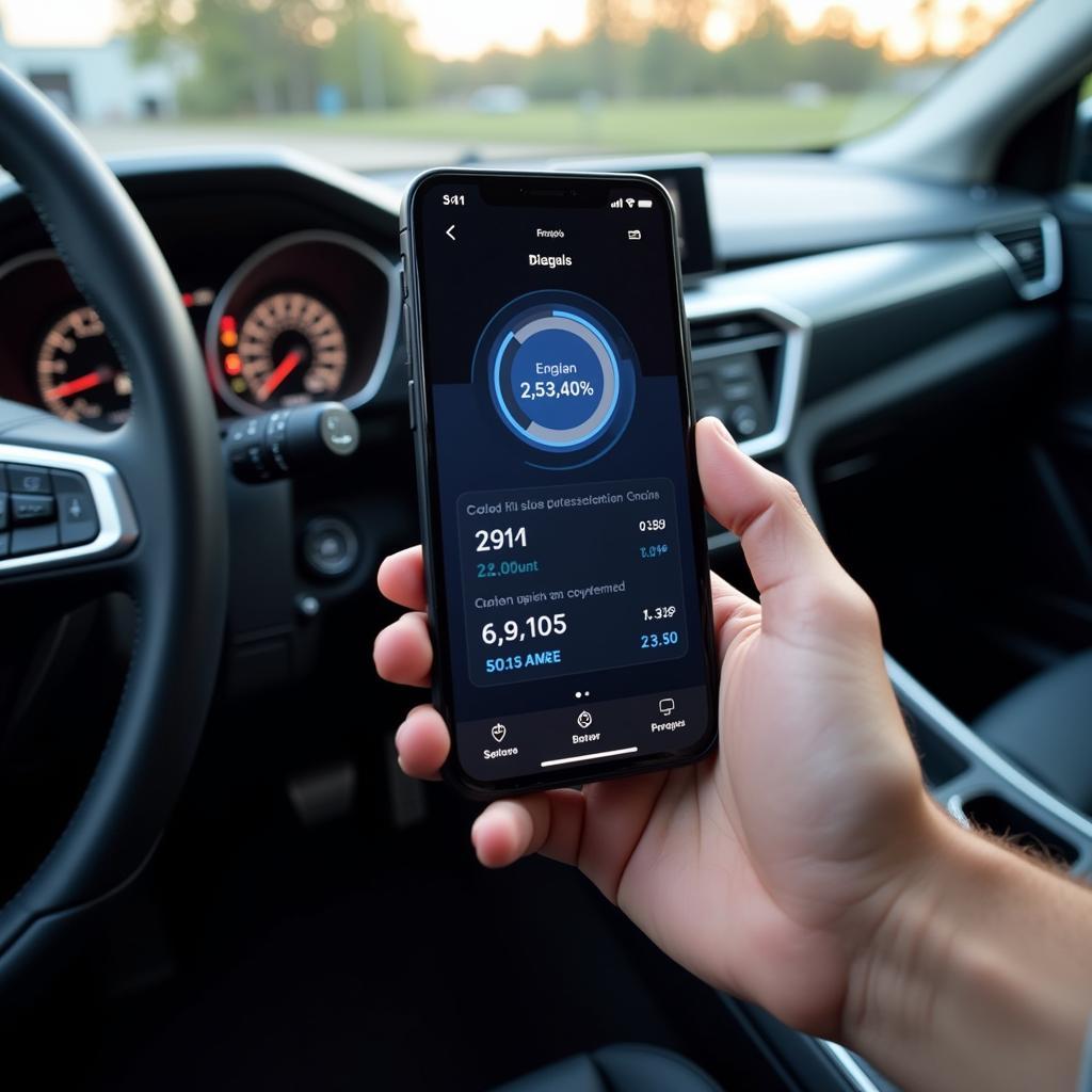 Car diagnostic app displayed on a smartphone screen