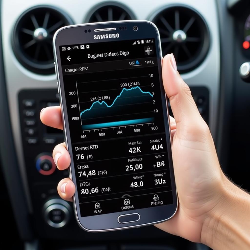 Car diagnostic app interface on Samsung S5