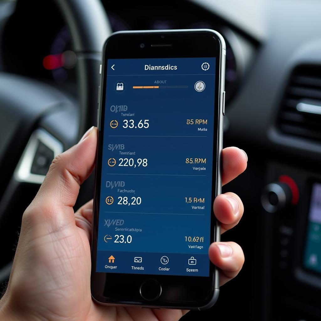 Smartphone displaying a car diagnostic app interface