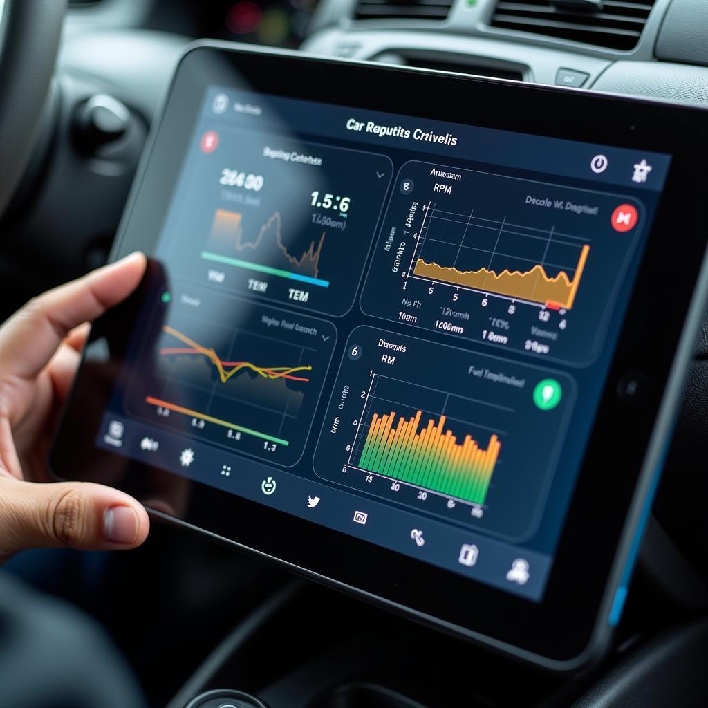 Close-up of a car diagnostic app interface displayed on a tablet