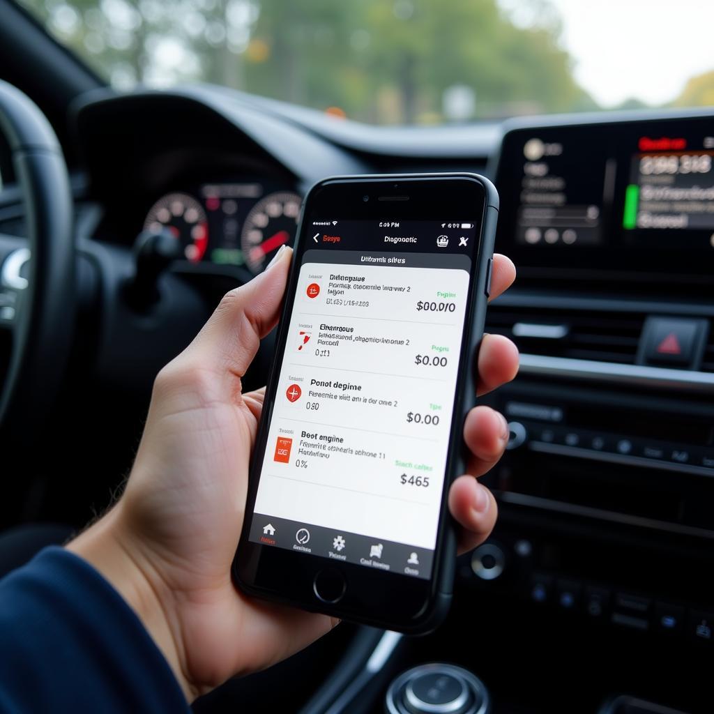 Smartphone displaying a car diagnostic app