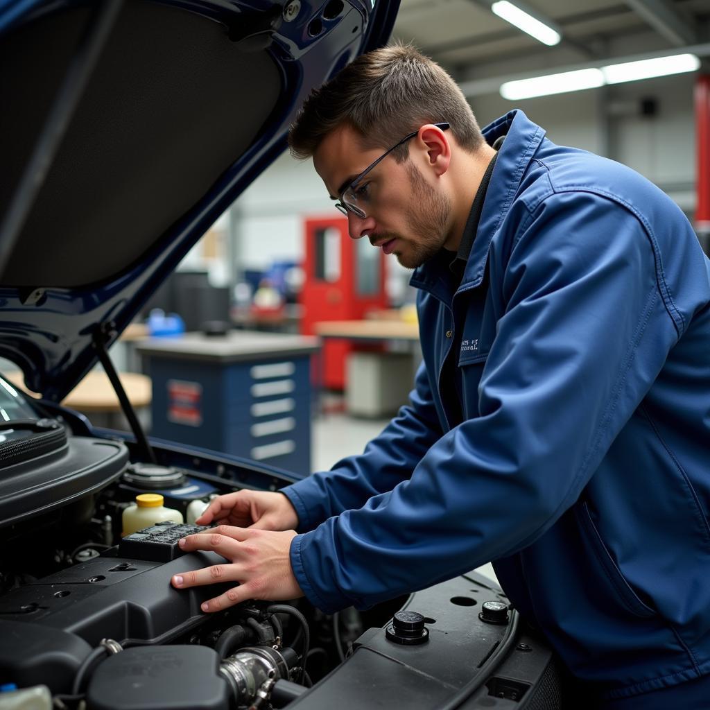 Apprentice Working on a Car Engine during Program