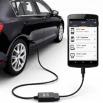 Car diagnostic cable connected to an Android phone