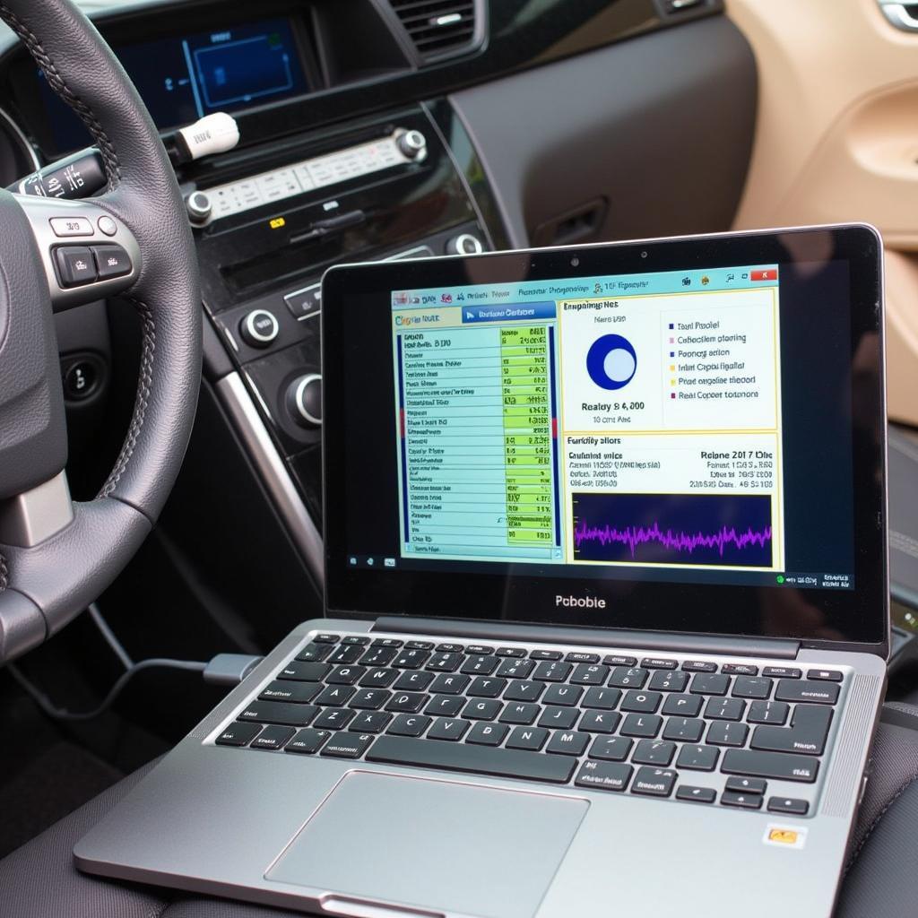 Laptop Connected to Car's OBD-II Port with Diagnostic Cable