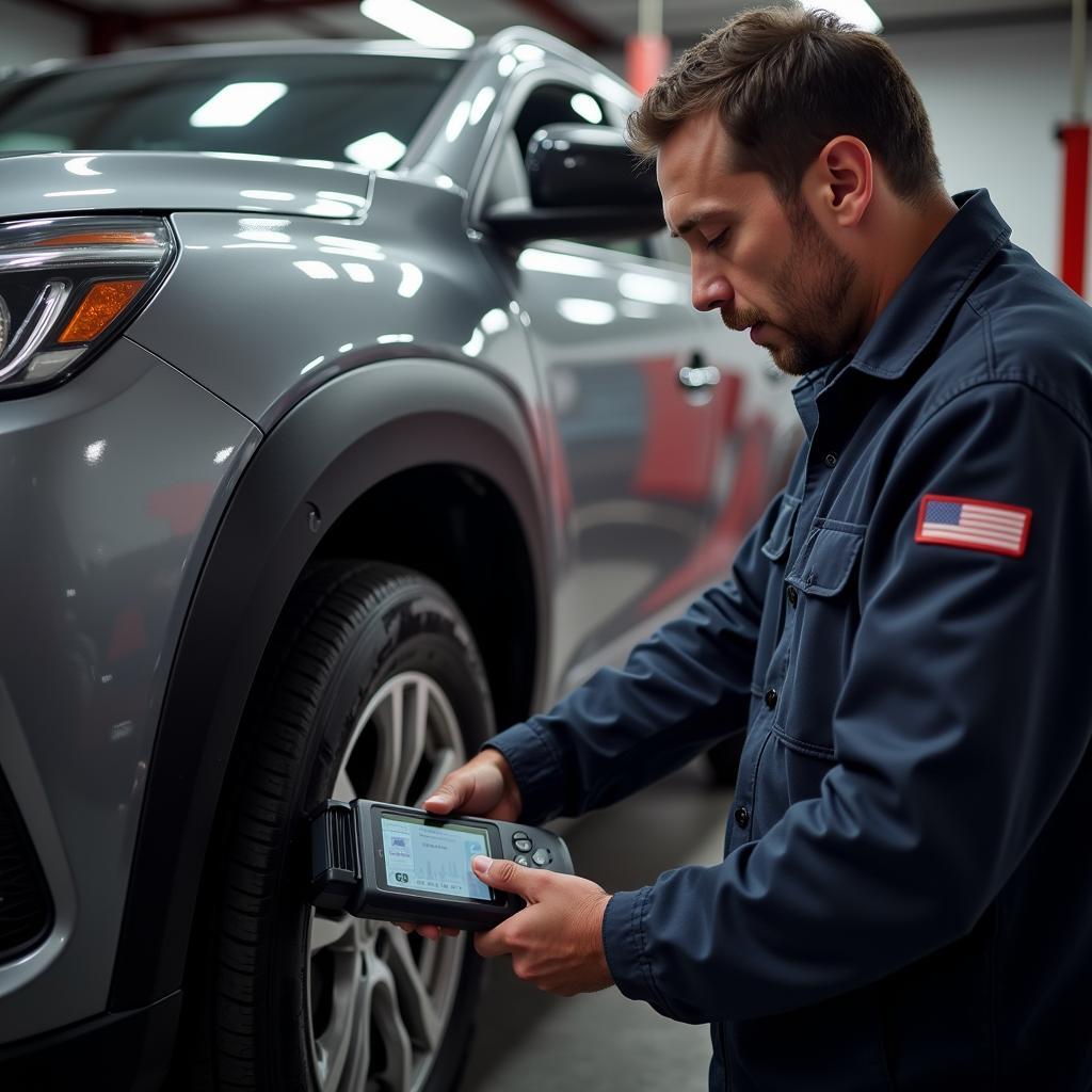 Car diagnostic check in progress at a garage in Crewe