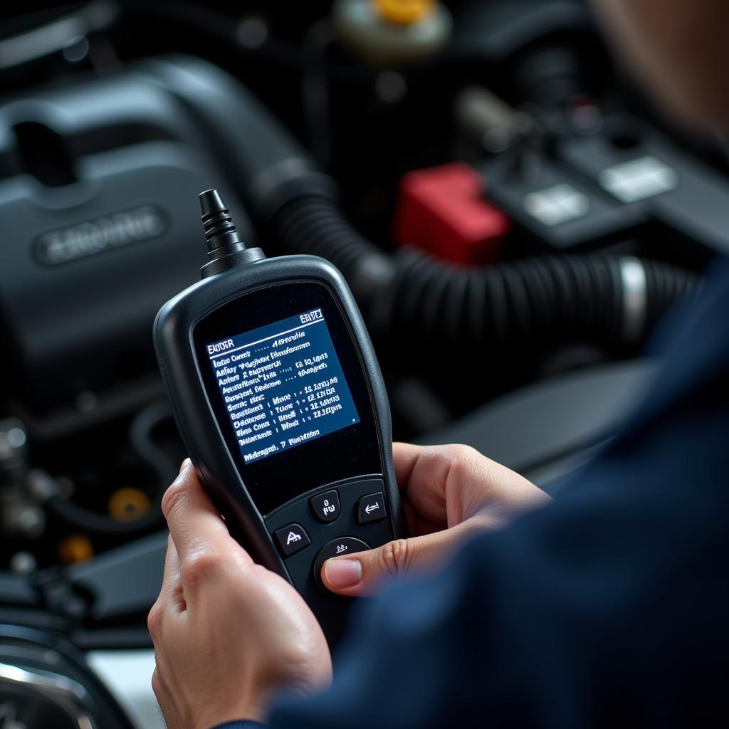 Mechanic interpreting car diagnostic codes in Kells, County Antrim