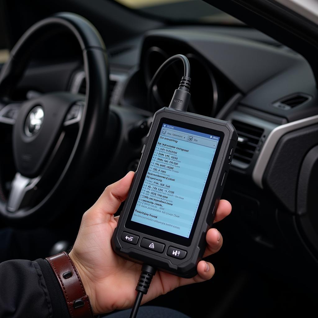 Car diagnostic codes displayed on a scanner screen